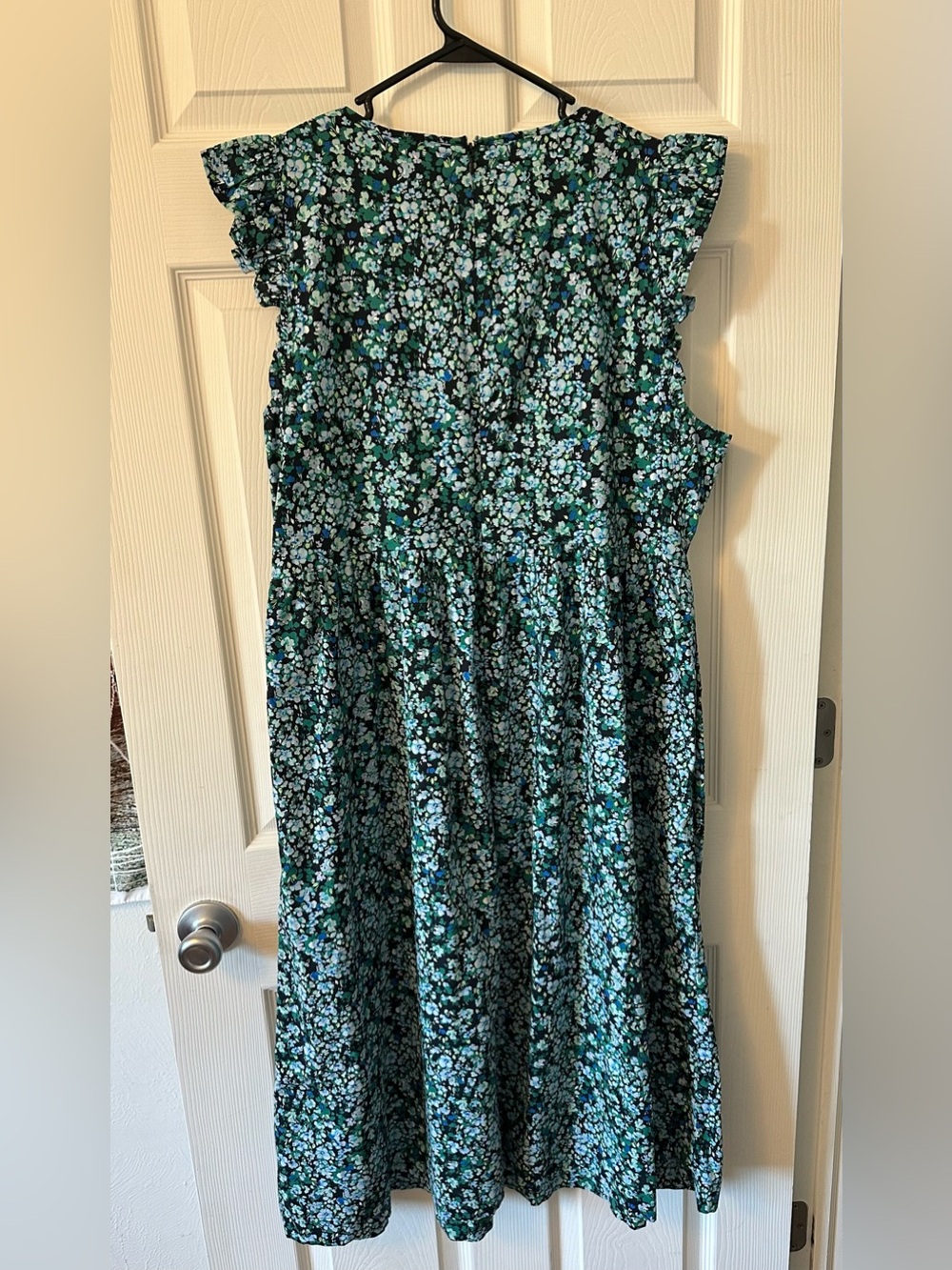 J. Crew Teal and Black Floral Smocked Midi Dress - Picture 6 of 9